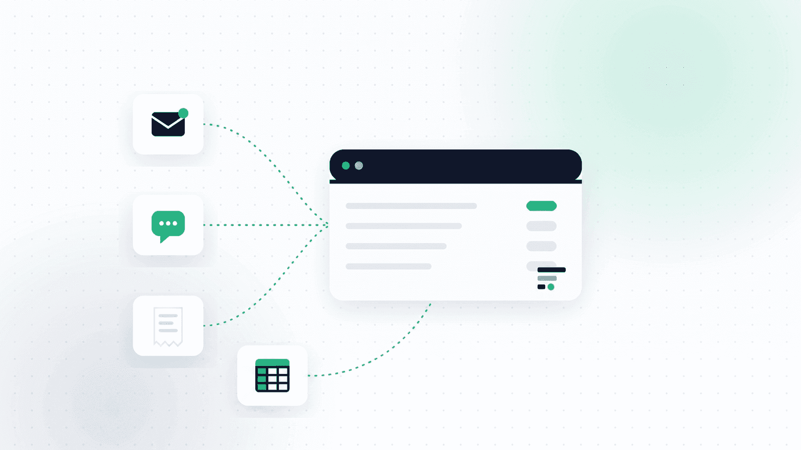 Illustration of different expense sources converging into a single OptiPay dashboard