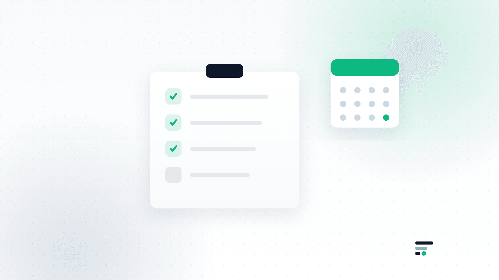 Illustration of a task board with green check marks and a calendar
